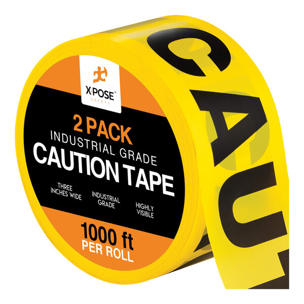 A 2-pack of Xpose Safety yellow and black industrial caution tape.