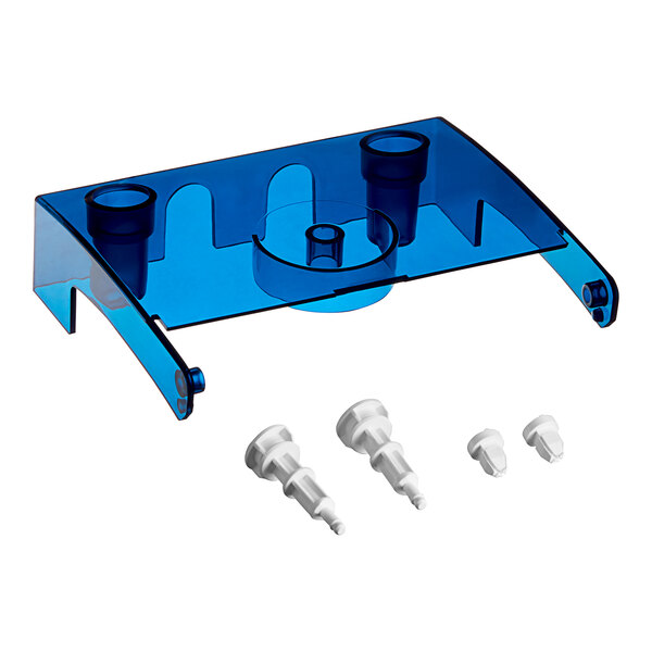 A blue plastic container with a blue plastic front cover inside.