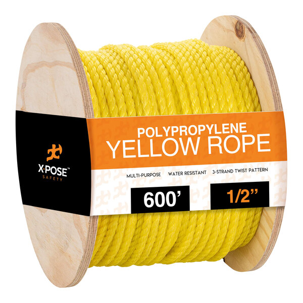 A spool of yellow Xpose polypropylene rope.