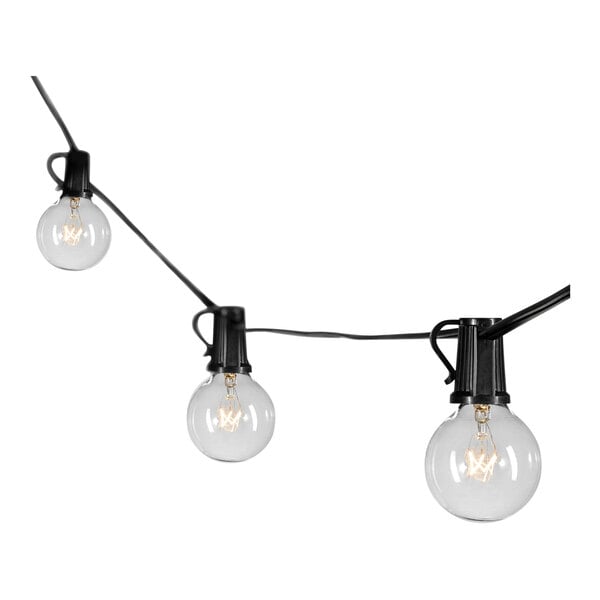 A string of Globe Monaco modern string lights with black wire and G12 light bulbs.