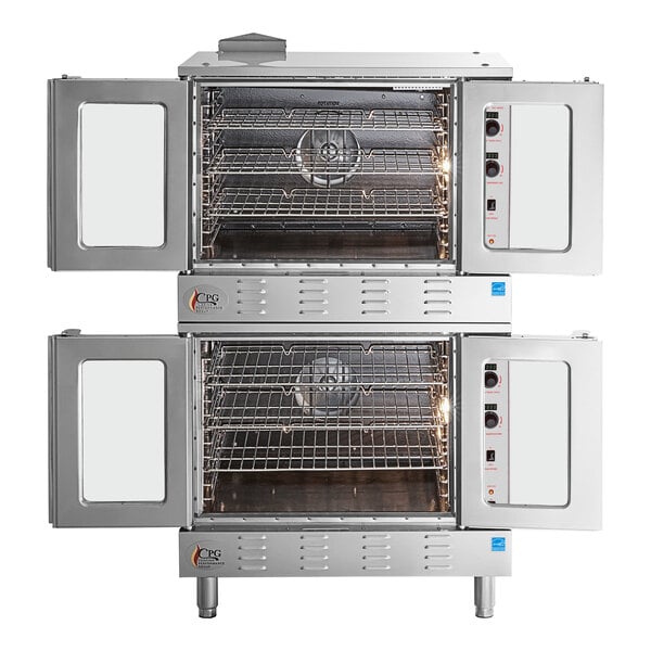 Cooking Performance Group FGC100D-ES Standard Depth Double Deck Full Size Liquid Propane Convection Oven - 100,000 BTU