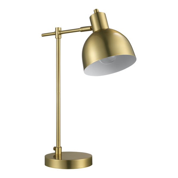 A Globe 18" Vintage Matte Brass desk lamp with a white shade.