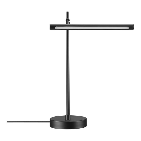 A Globe matte black LED desk lamp with a white base.