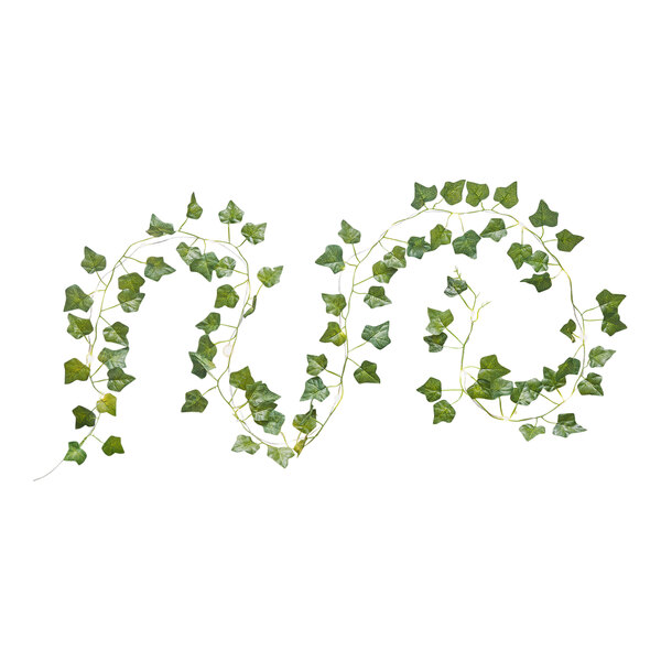 A close-up of Globe green ivy vine string lights with white background.
