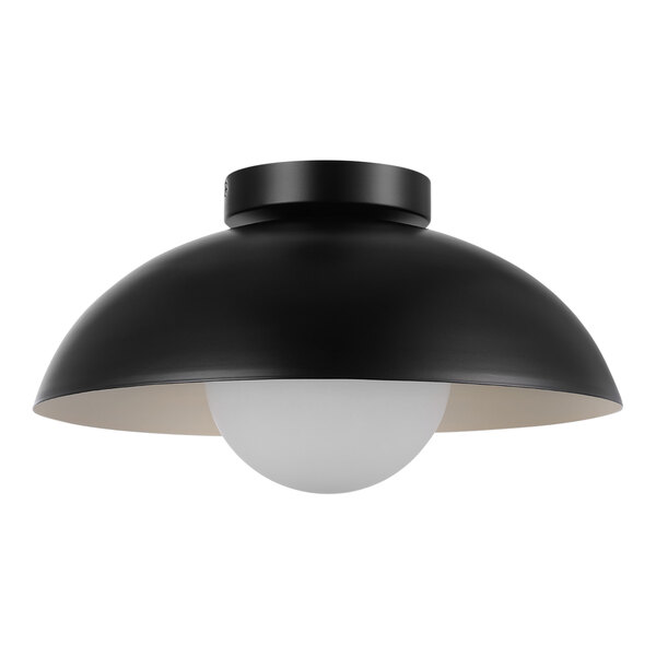 A black Globe Lofty flush mount light fixture on a white ceiling.