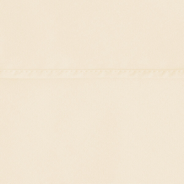 An ivory round tablecloth with a hemmed edge.