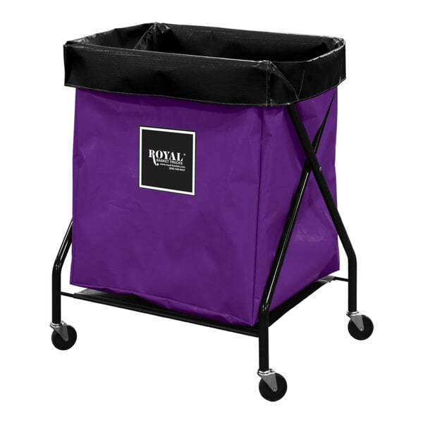 A purple Royal Basket Trucks laundry cart with black wheels.