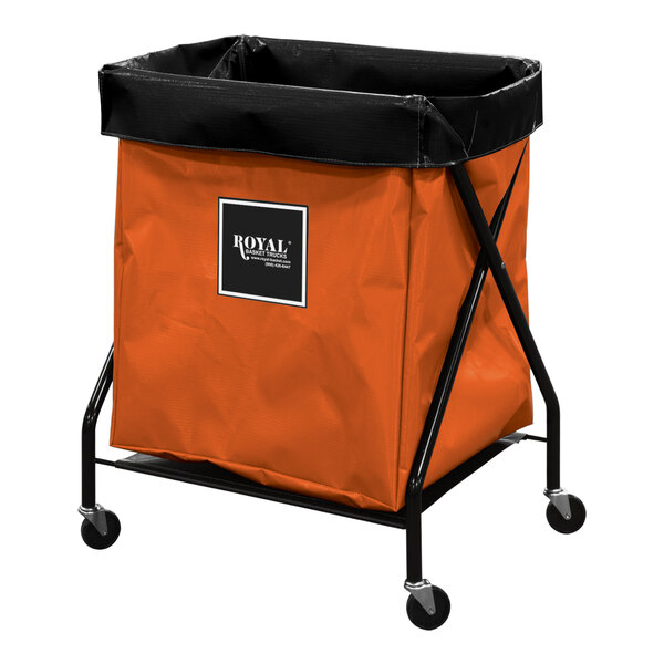 An orange and black Royal Basket Trucks X-Frame cart.