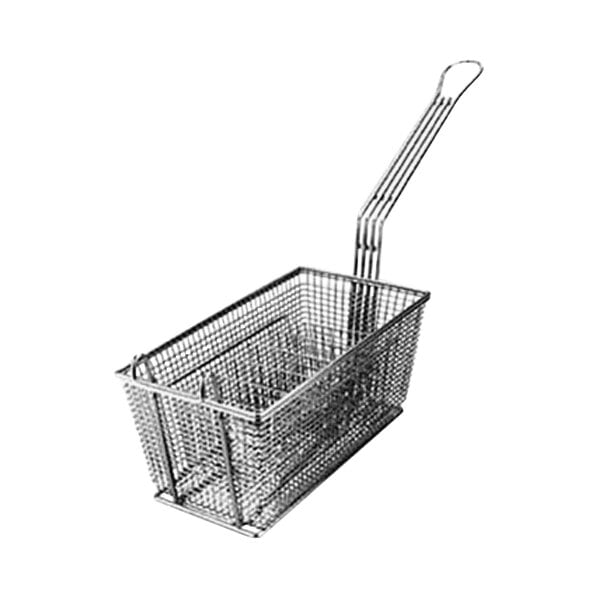 A stainless steel AllPoints portion control fry basket with a handle.