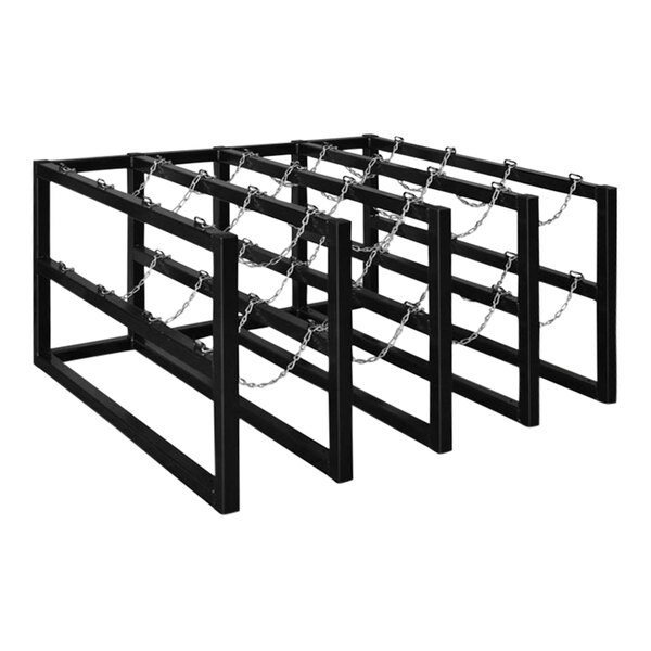 A black metal Justrite gas cylinder barricade rack.