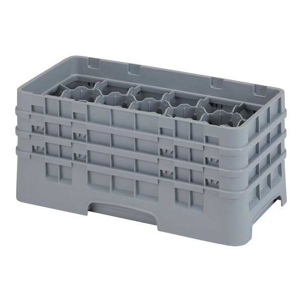 A grey plastic Cambro glass rack with 17 compartments.