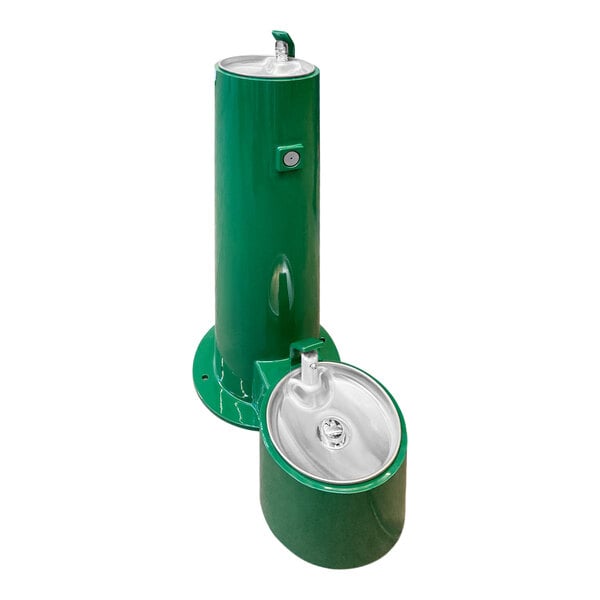 A green cylinder with a silver lid and a bowl.
