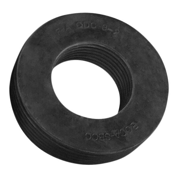 A black rubber gasket with a hole in it.