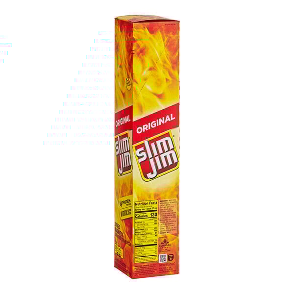 A case of Slim Jim Original meat sticks.