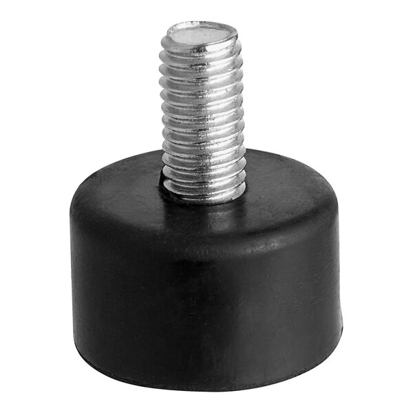 A black rubber cylinder with a black and silver screw.