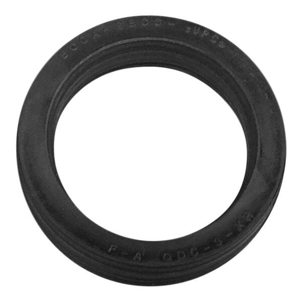 A black rubber gasket with a curved edge for Stern-Williams mop sink drains.