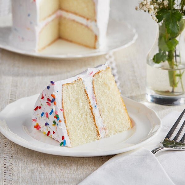 A slice of Rich's Allen white cake on a plate.