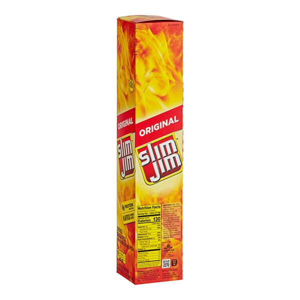 A box of Slim Jim Original Meat Sticks on a white background.