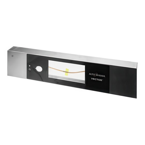 A black rectangular box with a clear plastic window containing a yellow electronic device with a picture of a cable.