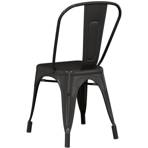 A black metal Alloy Series outdoor cafe chair with a backrest.