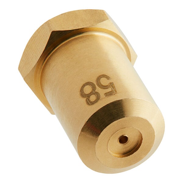 A gold brass orifice with the number 58 on it.