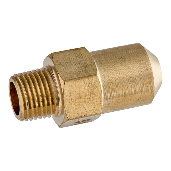 A brass threaded male fitting for a Cooking Performance Group convection oven.