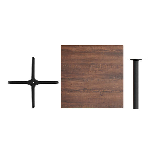 A Lancaster Table & Seating Excalibur square table with black metal legs.