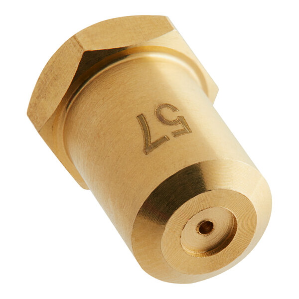 A gold brass orifice with the number 57 on it.