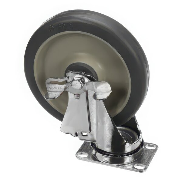 A Metro 6" swivel plate caster wheel with a black and silver metal plate.