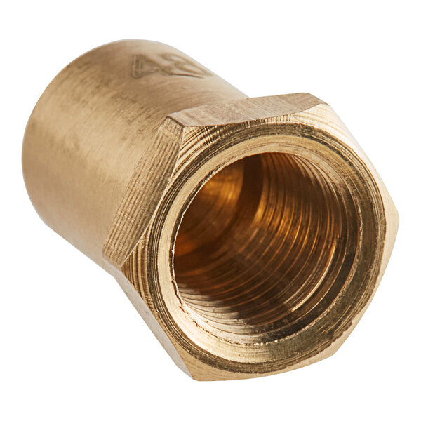 A brass high elevation natural gas orifice with a gold nut on a threaded pipe.