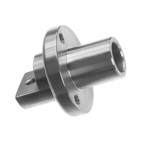 A close-up of a stainless steel Alto-Shaam disk drive hub with a threaded end.