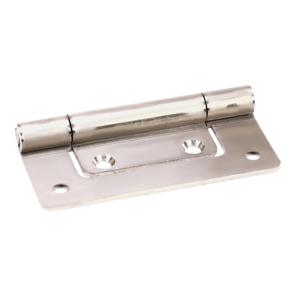 A close-up of a silver Metro RPC14-330 door hinge with two holes.