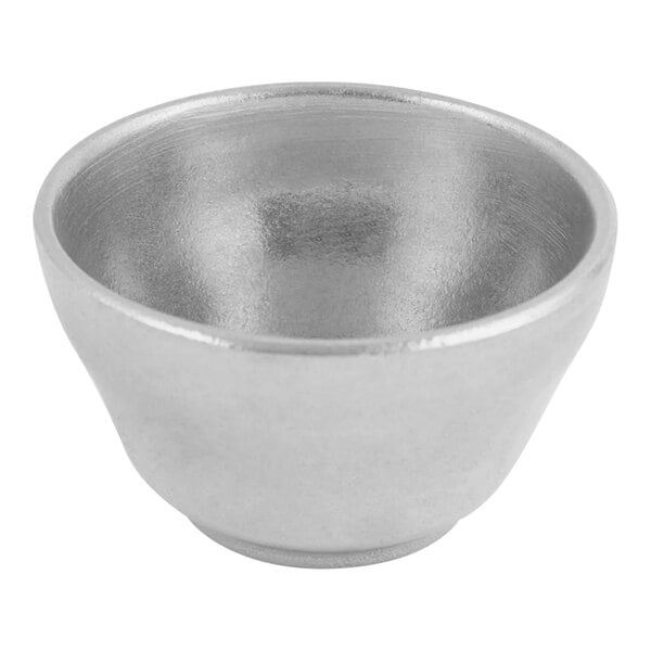 A silver Bon Chef bouillon cup on a white background.