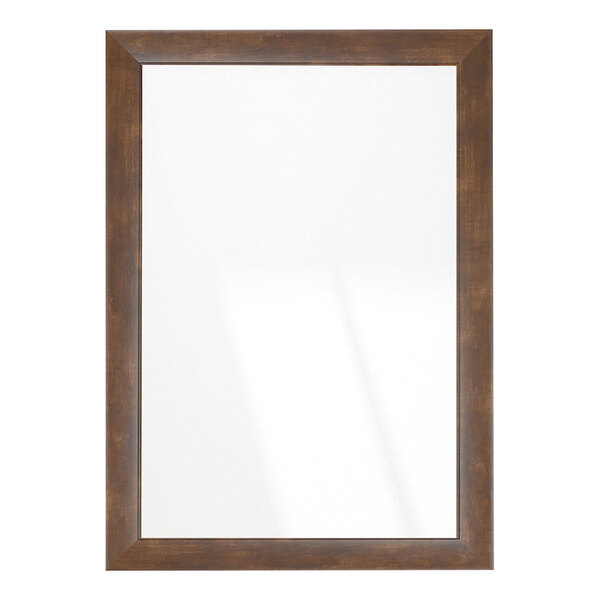 A brown rectangular mirror with a wooden frame on a white background.