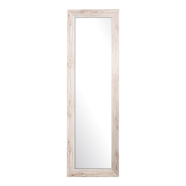 A long rectangular white wooden mirror with a grain finish.