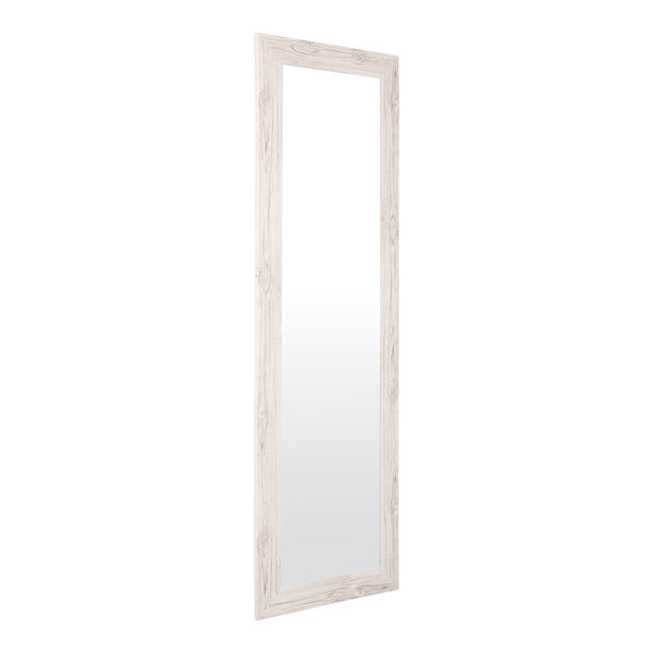 A long rectangular mirror with a white frame.