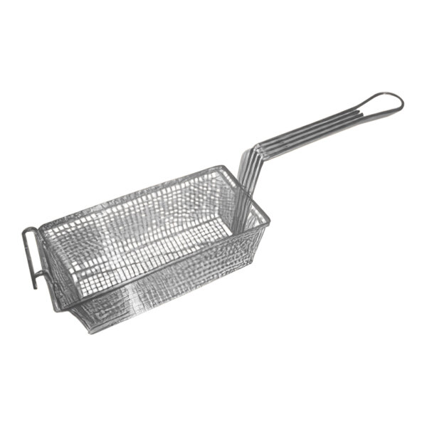 A Giles metal fryer basket with a handle.