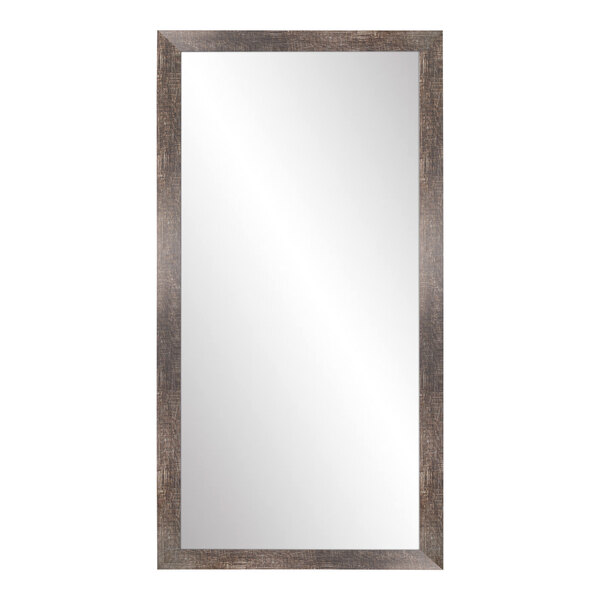 A BrandtWorks rectangular mirror with a wooden frame in a brown finish.