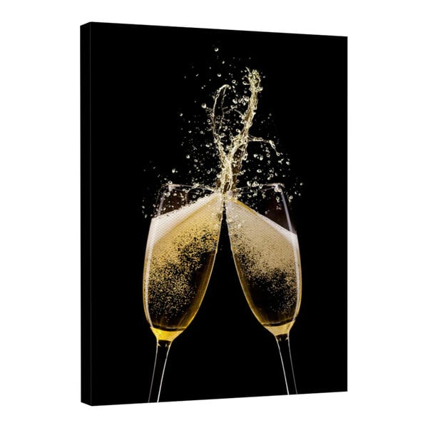 A white canvas with a close up of a pair of champagne glasses filled with bubbles.