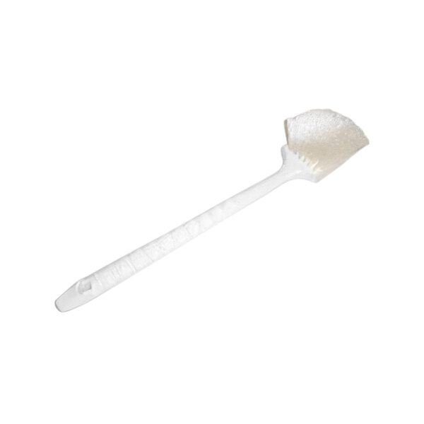 A white plastic brush with a long handle.