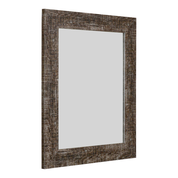 A rectangular mirror with a wooden frame.
