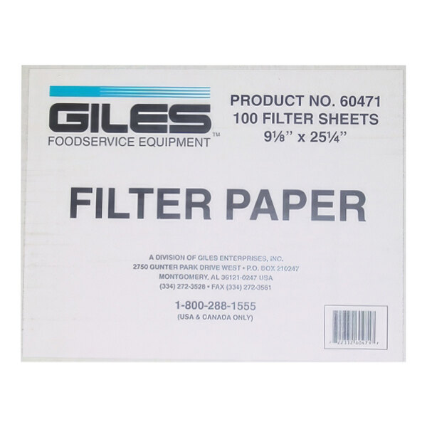 A white rectangular box of Giles filter paper with black text.