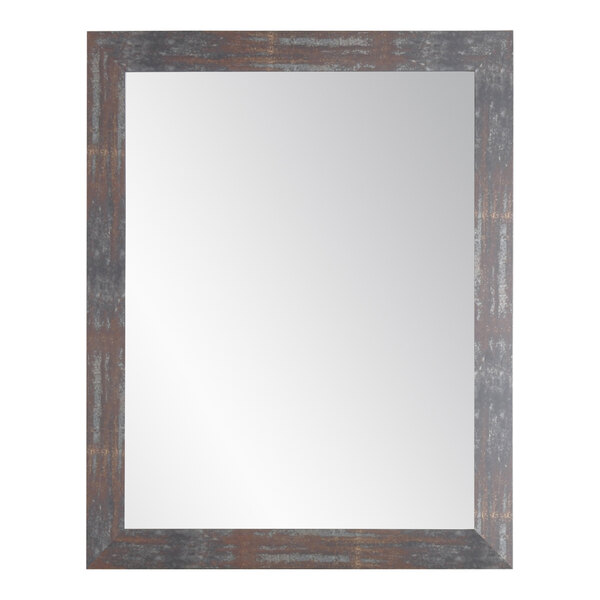 A BrandtWorks rectangular mirror with a rustic wood frame.