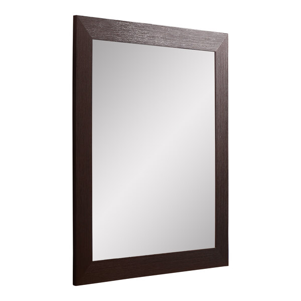A BrandtWorks rectangular mirror with an espresso finish wooden frame.