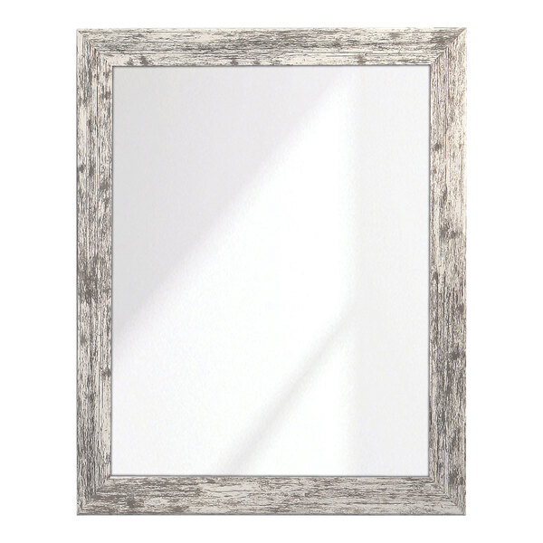 A white rectangular mirror with a wooden border.