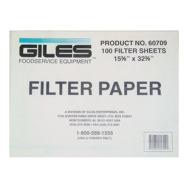 A white package of Giles filter paper with black text.