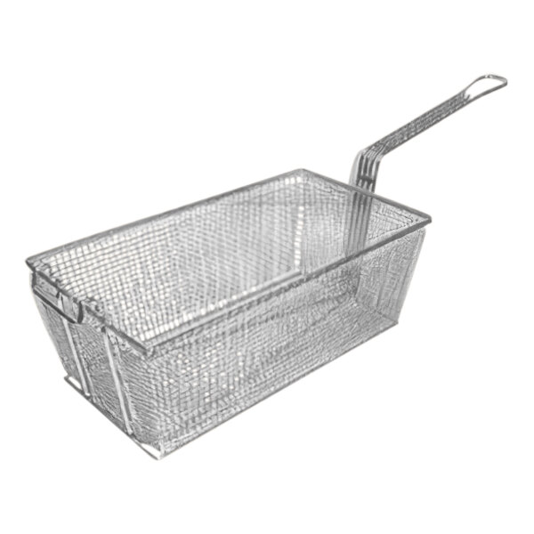 A Giles stainless steel fryer basket with handle.