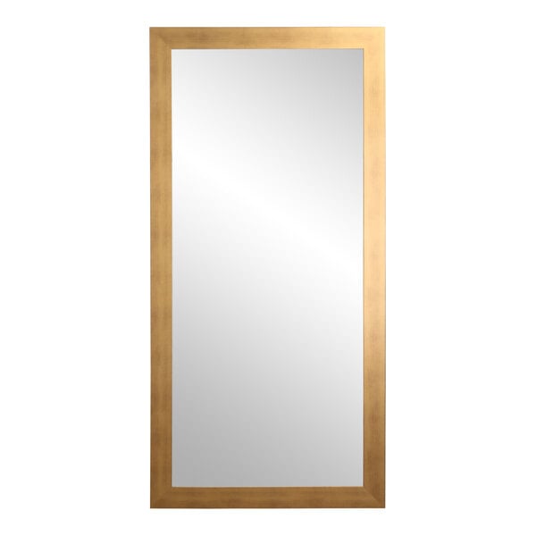 A rectangular mirror with a brushed gold frame.