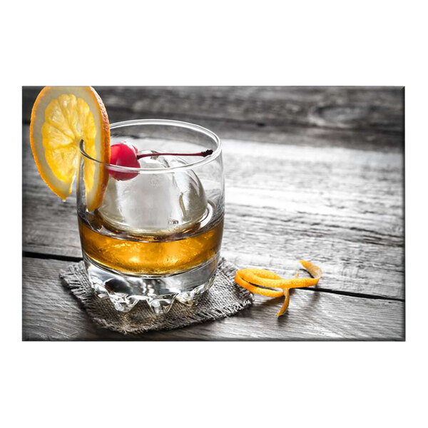 Elephant Stock Classic Cocktail Canvas Wall Art with a glass of whiskey with a cherry and ice on a white background.