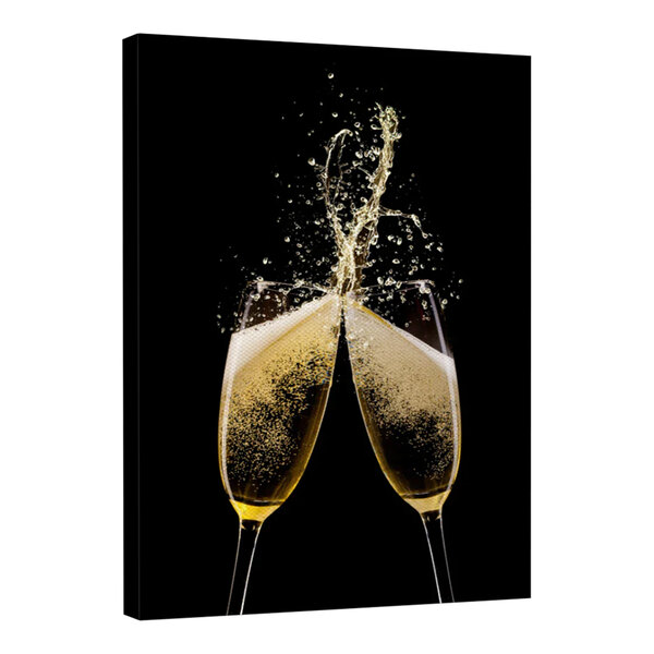 Champagne flutes filled with sparkling liquid on a black background.